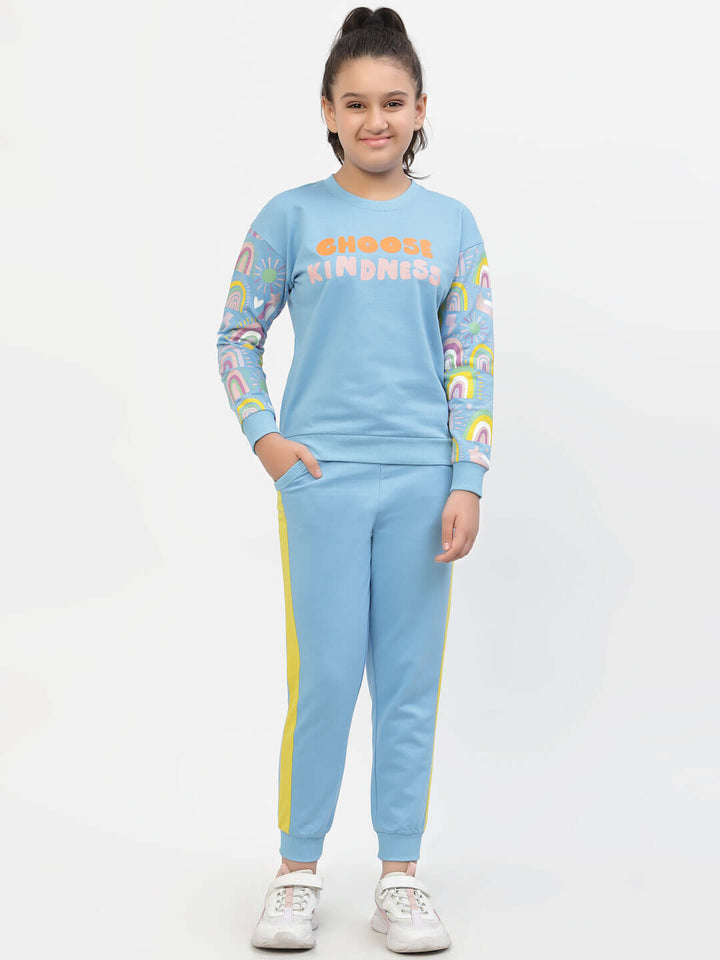 Spunkies-Girls-Kindness-Organic-Cotton-Sweatshirt & Joggers-Sets-Blue