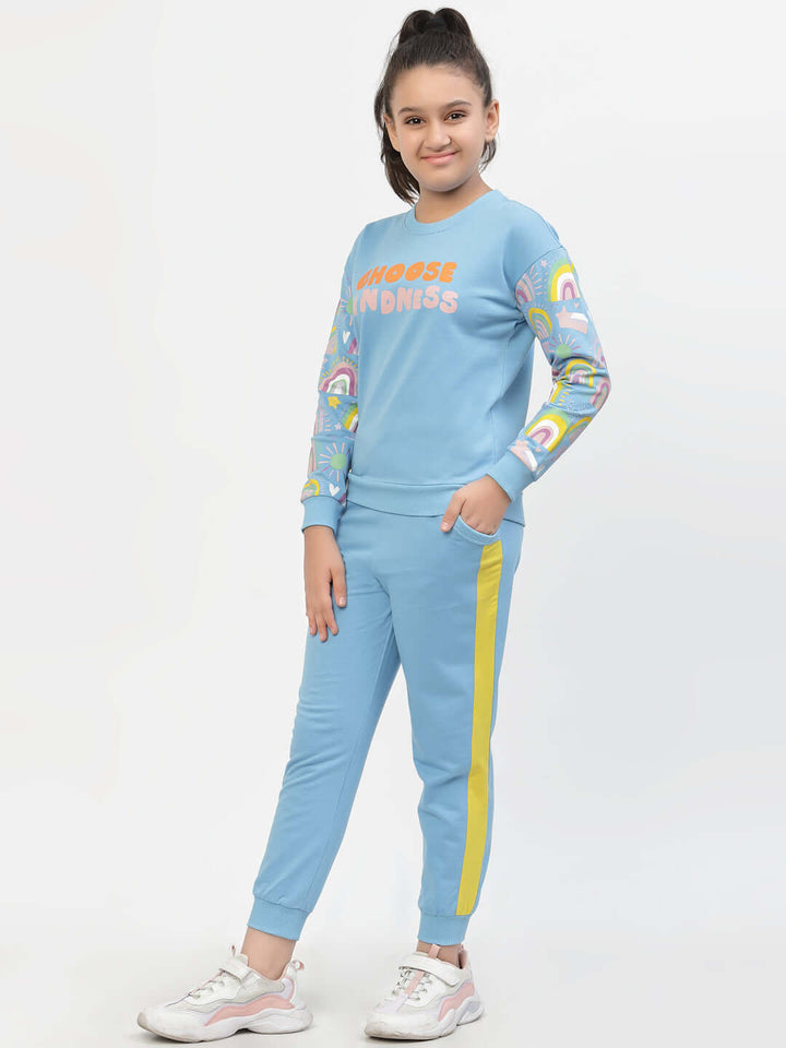Spunkies-Girls-Kindness-Organic-Cotton-Sweatshirt & Joggers-Sets-Blue