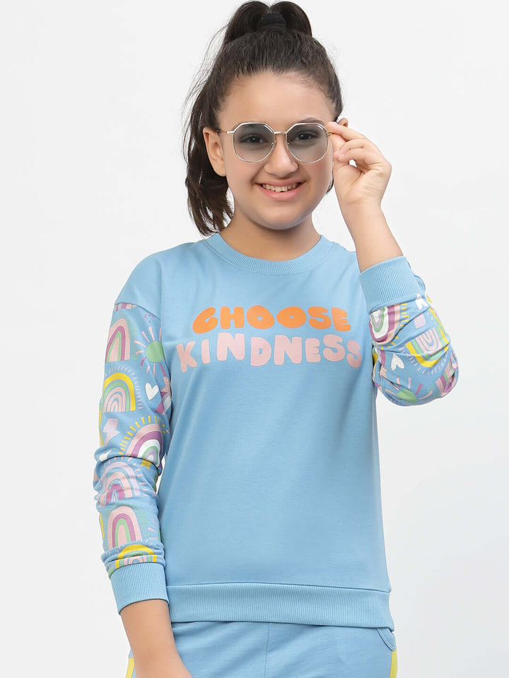 Spunkies-Girls-Kindness-Organic-Cotton-Sweatshirt & Joggers-Sets-Blue