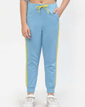 Spunkies Organic Cotton Side Stripe Girls Joggers Blue