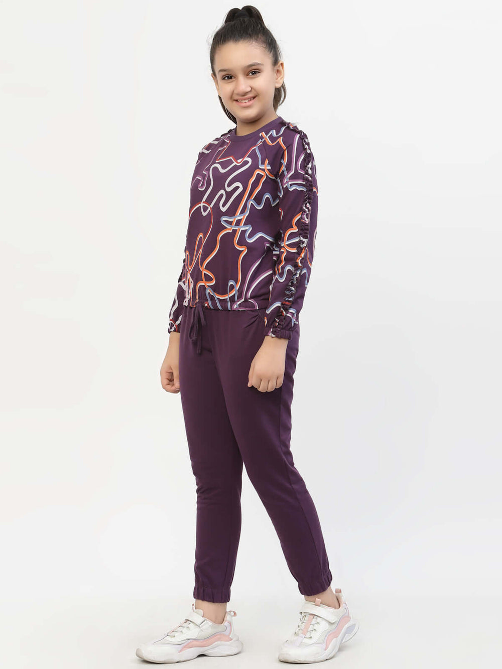 Spunkies-Zig-Zag-Printed-Organic-Cotton-Sweatshirt & Joggers-Sets-Voilet