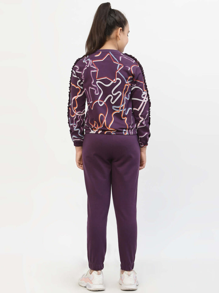 Spunkies-Zig-Zag-Printed-Organic-Cotton-Sweatshirt & Joggers-Sets-Voilet