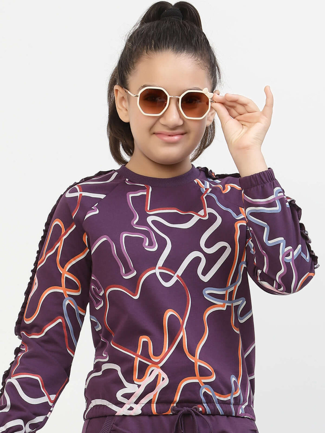 Spunkies-Zig-Zag-Printed-Organic-Cotton-Sweatshirt & Joggers-Sets-Voilet