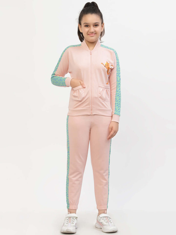 Spunkies-Girls-Organic-Cotton-Bomber-Jacket & Joggers-Sets-Pink