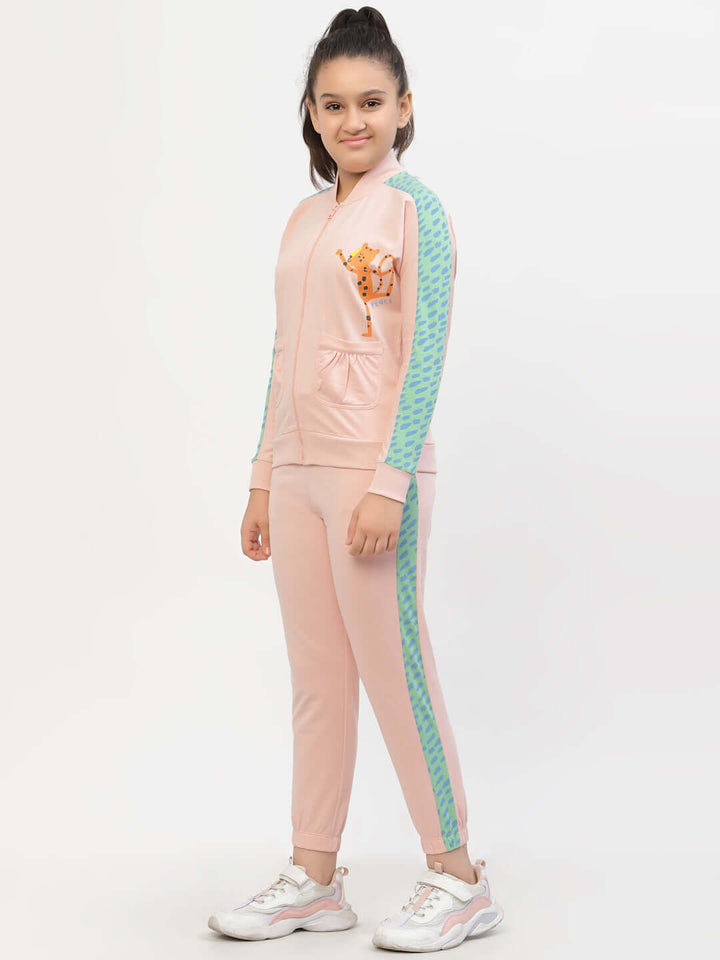 Spunkies-Girls-Organic-Cotton-Bomber-Jacket & Joggers-Sets-Pink