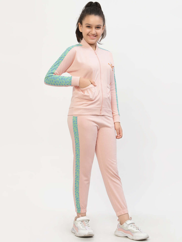 Spunkies-Girls-Organic-Cotton-Bomber-Jacket & Joggers-Sets-Pink