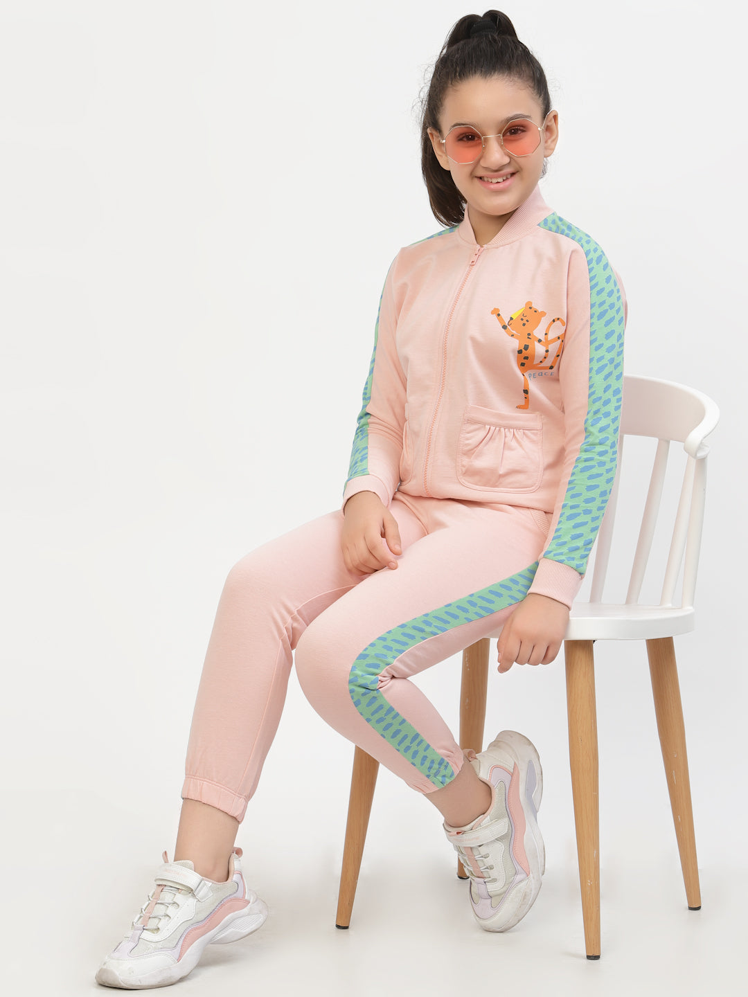 Spunkies-Girls-Organic-Cotton-Bomber-Jacket & Joggers-Sets-Pink