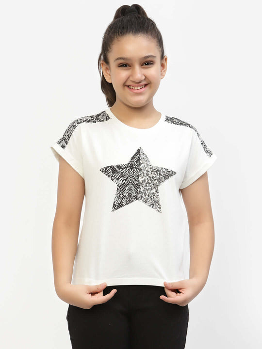 Spunkies Girls Purple Solid Round Neck Short Sleeves Top