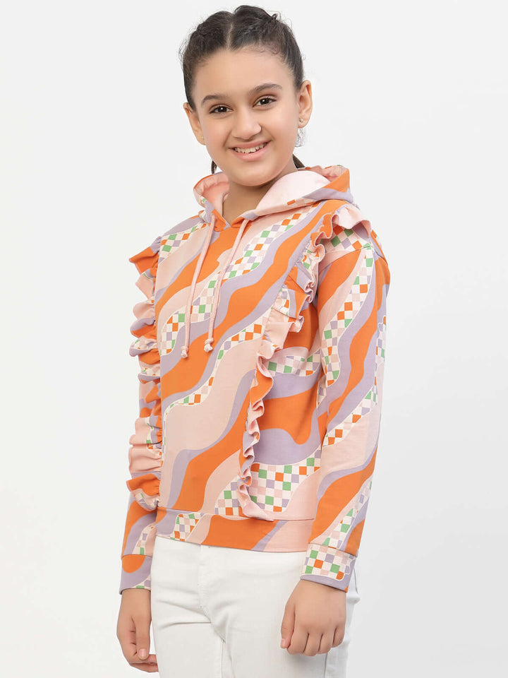 Spunkies-Girl-Frill-Organic-Cotton-Hoodie-Orange