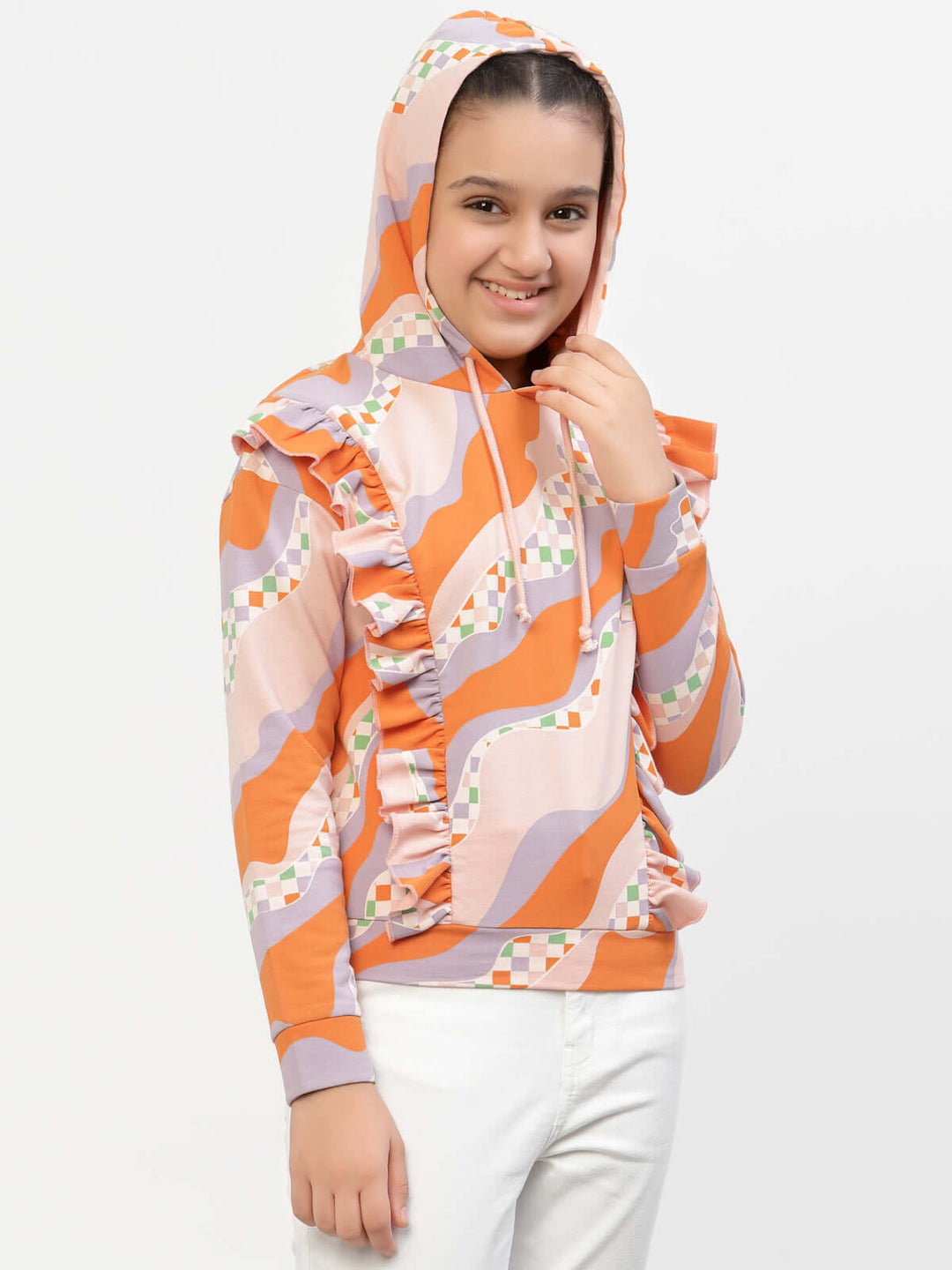 Spunkies-Girl-Frill-Organic-Cotton-Hoodie-Orange